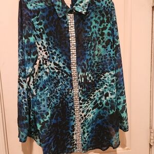 Chico's Blue and Black Animal Print Blouse